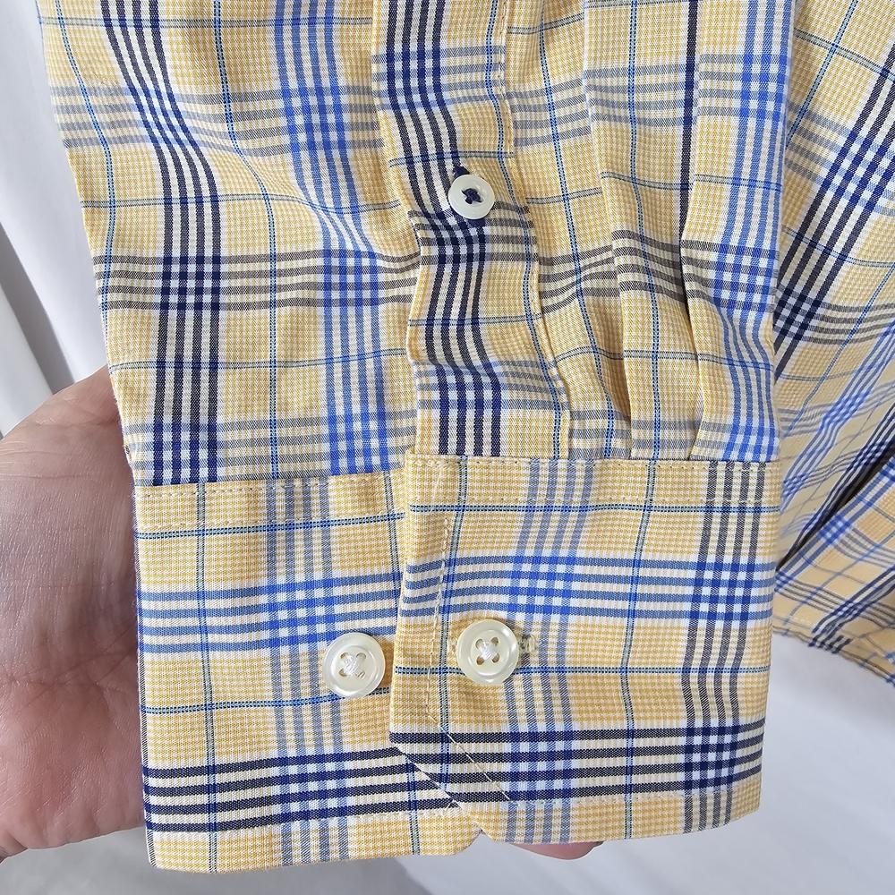 Izod Men's Yellow Multi Plaid Button Down Collar Long Sleeve Sport Shirt Size L - Picture 6 of 15
